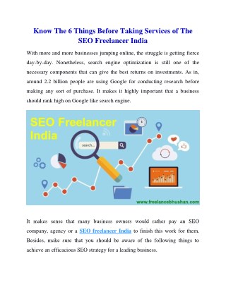 Know The 6 Things Before Taking Services of The SEO Freelancer India