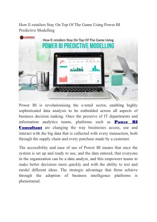 How E-retailers Stay On Top Of The Game Using Power BI Predictive Modelling