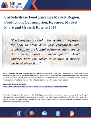 Carbohydrase Food Enzymes Market Business Overview, Production, Consumption, By Players, Forecast To 2025
