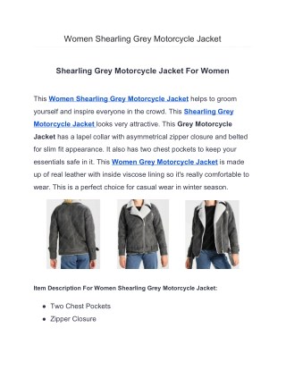 Women Shearling Grey Motorcycle Jacke