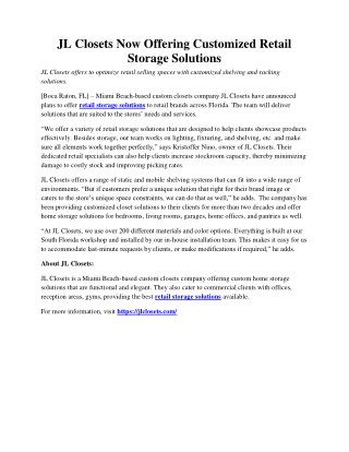 JL Closets Now Offering Customized Retail Storage Solutions