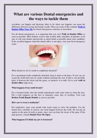 What are various Dental emergencies and the ways to tackle them