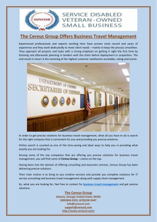 The Cereus Group Offers Business Travel Management