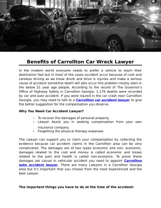 Benefits of Carrollton Car Wreck Lawyer