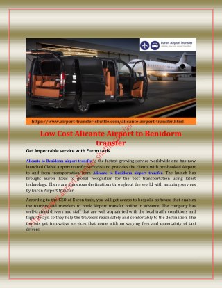 Alicante To Benidorm Airport Transfers