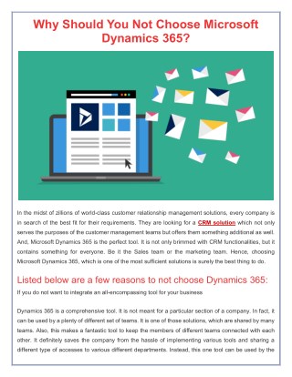 Why Should You Not Choose Microsoft Dynamics 365?