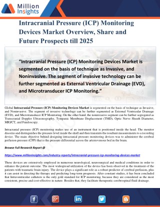 Intracranial Pressure (ICP) Monitoring Devices Market Overview, Share and Future Prospects till 2025