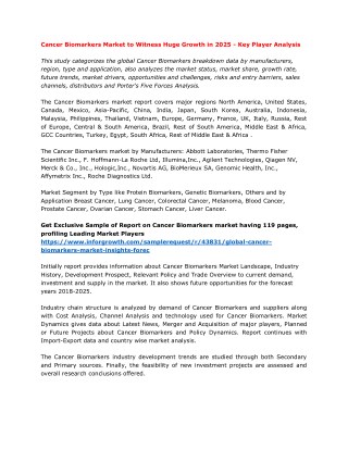 Cancer Biomarkers Market to Witness Huge Growth in 2025 - Key Player Analysis