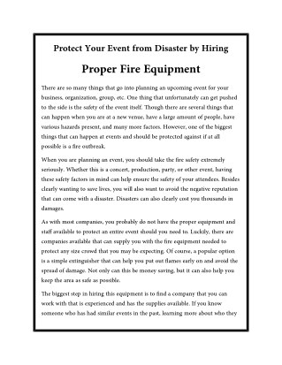 Protect Your Event from Disaster by Hiring Proper Fire Equipment