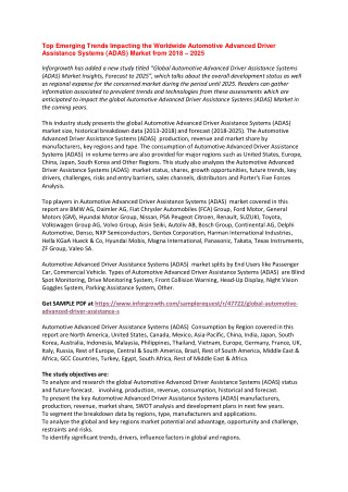 Top Emerging Trends Impacting the Worldwide Automotive Advanced Driver Assistance Systems (ADAS) Market from 2018 – 2025