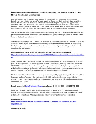 Projections of Global and Southeast Asia Data Acquisition Card Industry, 2013-2023 | Key Players, Type, Region, Manufact