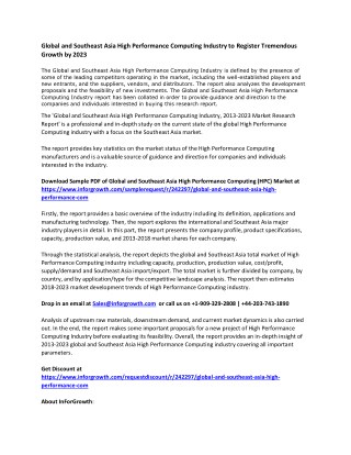 Global and Southeast Asia High Performance Computing Industry to Register Tremendous Growth by 2023