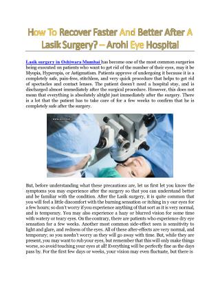 How To Recover Faster And Better After A Lasik Surgery? - Arohi Eye Hospital