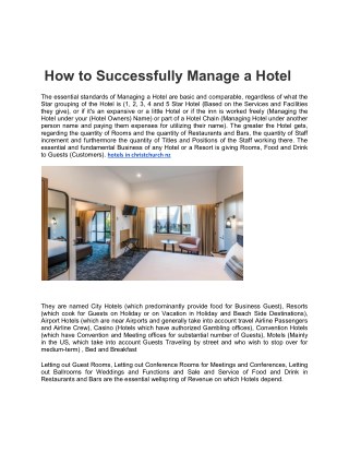 How to Successfully Manage a Hotel