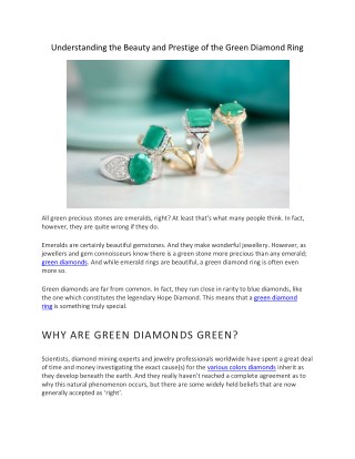 Understanding the Beauty and Prestige of the Green Diamond Ring