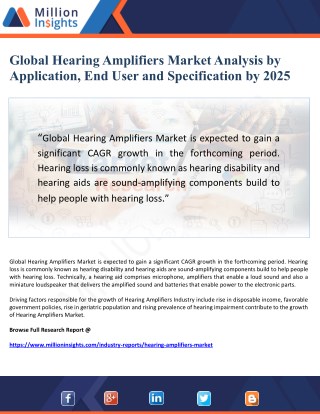 Global Hearing Amplifiers Market Analysis by Application, Distribution Channel and Specifications by 2025
