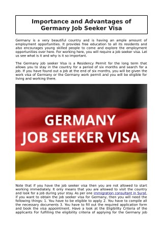 Importance and Advantages of Germany Job Seeker Visa