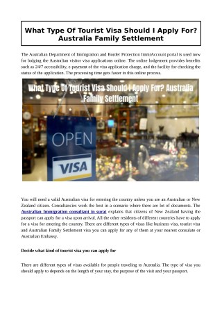 What Type Of Tourist Visa Should I Apply For? Australia Family Settlement