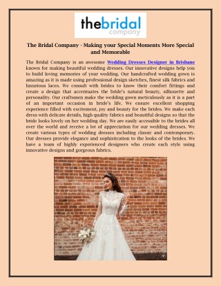 The Bridal Company - Making your Special Moments More Special & Memorable