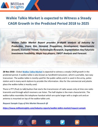 Walkie Talkie Market is expected to Witness a Steady CAGR Growth in the Predicted Period 2018 to 2025