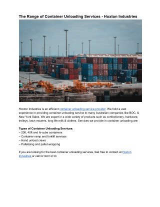 The Range of Container Unloading Services - Hoxton Industries