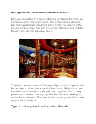 What Types Of Live Casino Games Offered By Winclub88