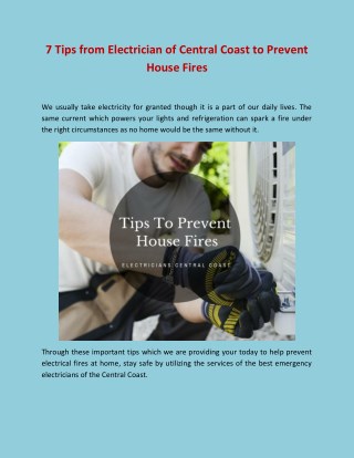 7 Tips from Electrician of Central Coast to Prevent House Fires