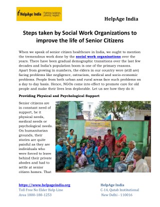 Steps taken by Social Work Organizations to improve the life of Senior Citizens