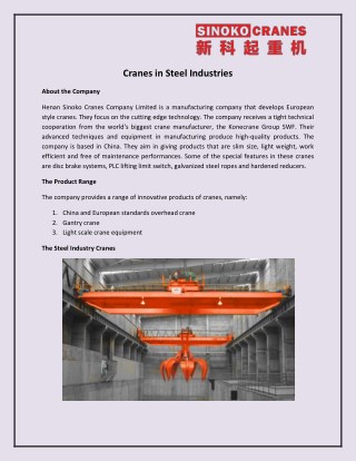 Cranes in Steel Industries