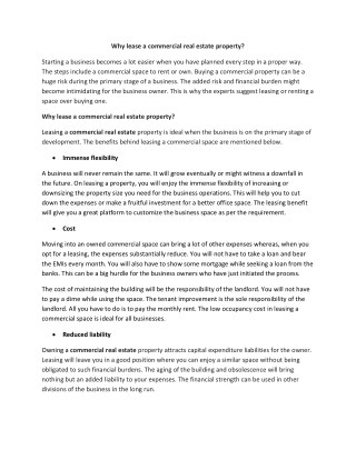 Why lease a commercial real estate property ?
