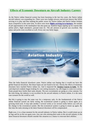 Effects of Economic Downturn on Aircraft Industry Careers