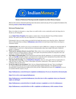 Review of Retirement Planning Scams & Complaints by Indian Money Company