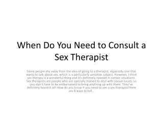 When Do You Need to Consult a Sex Therapist