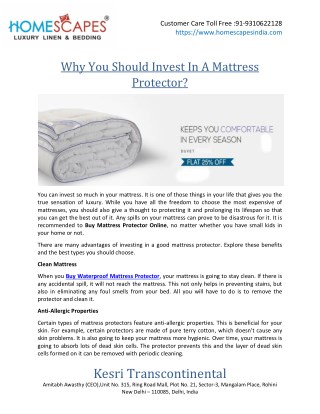 Why You Should Invest In A Mattress Protector
