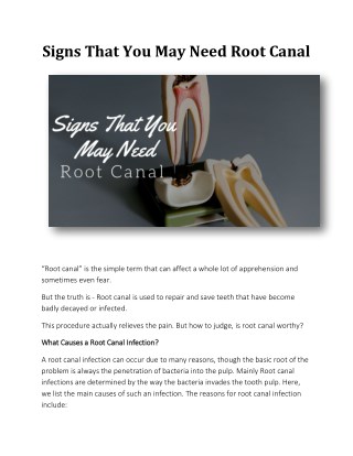 Signs That You May Need Root Canal