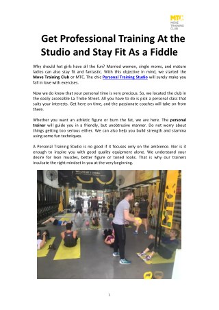 Get Professional Training At the Studio and Stay Fit As a Fiddle