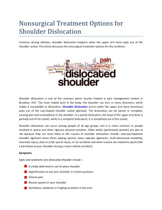 Nonsurgical Treatment Options for Shoulder Dislocation