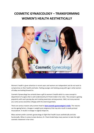 COSMETIC GYNAECOLOGY – TRANSFORMING WOMEN’S HEALTH AESTHETICALLY