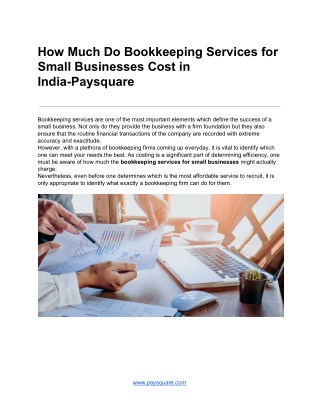 How Much Do Bookkeeping Services for Small Businesses Cost in India-Paysquare