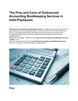 The Pros and Cons of Outsourced Accounting Bookkeeping Services in India-Paysquare