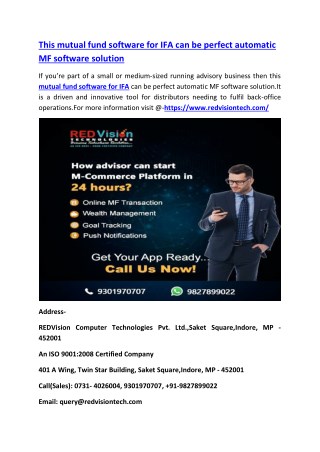 This mutual fund software for IFA can be perfect automatic MF software solution