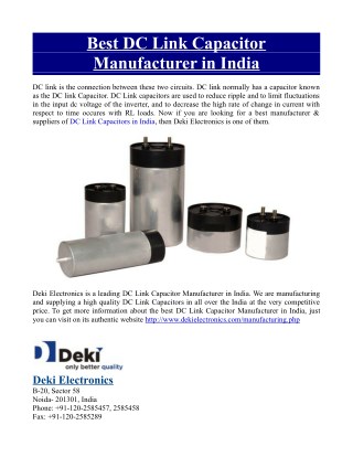 Best DC Link Capacitor Manufacturer in India