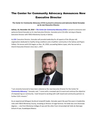 The Center for Community Advocacy Announces New Executive Director