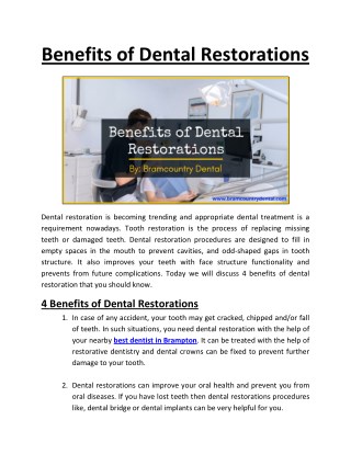 Benefits of Dental Restorations | Best dentist in Brampton