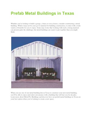 Prefab Metal Buildings in Texas