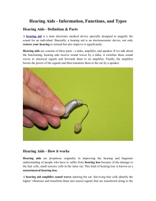 Hearing Aids – Information, Functions, and Types