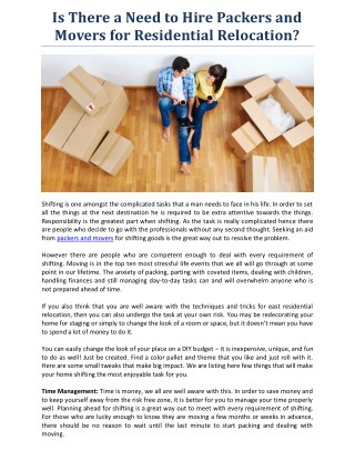 Is There a Need to Hire Packers and Movers for Residential Relocation?