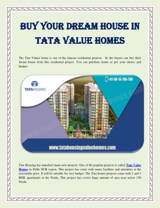 Buy Your Dream House In Tata Value Homes