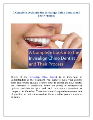 A Complete Look into the Invisalign Chino Dentist and Their Process