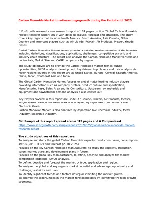 Carbon Monoxide Market to witness huge growth during the Period until 2025